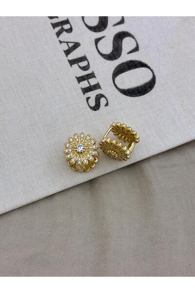 Hedef Bijuteri Gold Color Zircon Stone Daisy Model Earringscm113