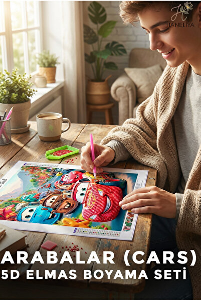 Haneliya 5D Elmas Boyama Seti - Arabalar Cars Şimşek Mcqueen Painting Kristal...