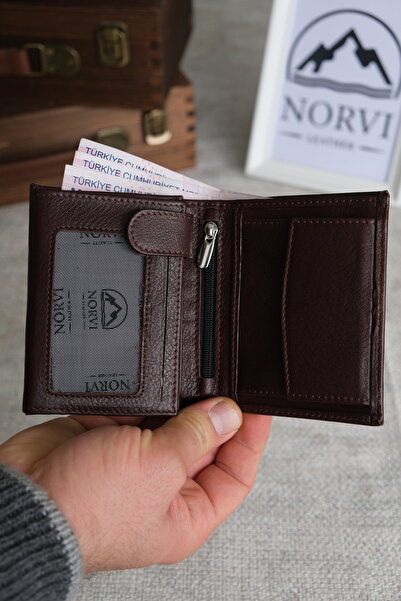 Norvi Leather Genuine Leather Wallet with Snap Fastener Zipper and Coin Compa...
