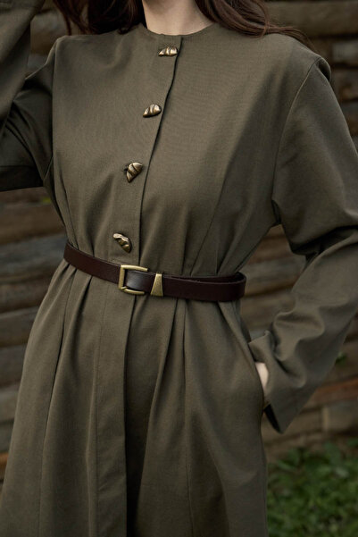 ZÜLAYS Antik Düğmeli Gabardin Elbise Haki