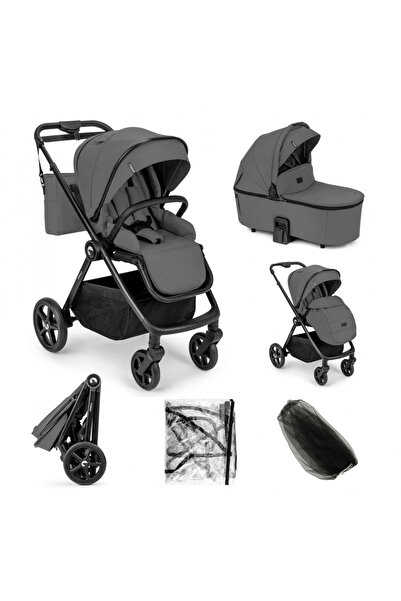 Kidnort Carucior 2 in 1 pentru copii, Alskar dark gray, cu Landou pliabil, ca...