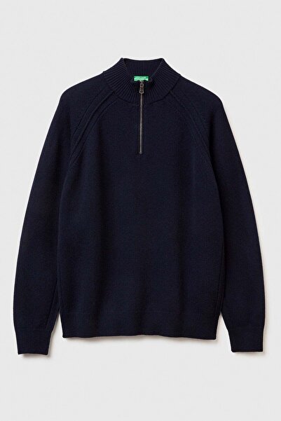 United Colors of Benetton Vizon Men's Erk_100% Wool Zipper Detailed Mock Neck...