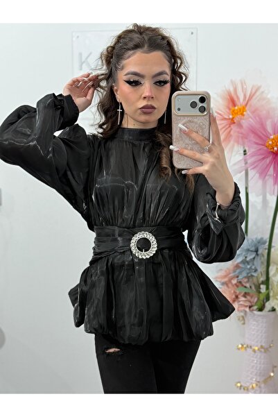 KATYDEA STORE Elegant Satin Shirt for Women with Long Sleeves and Marked Waist