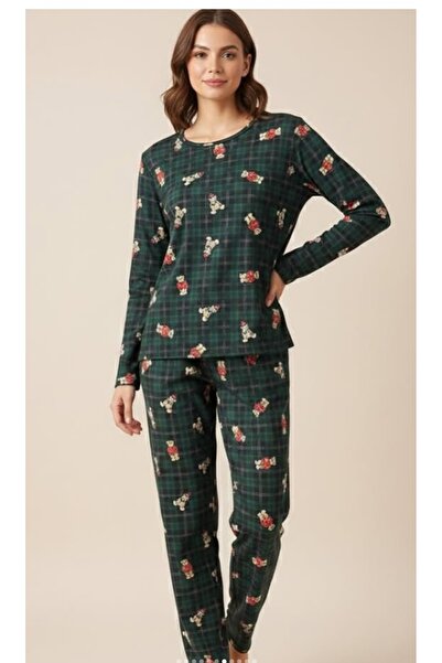 KARSEL Premium Suede Textured Teddy Bear Patterned Pajama Set