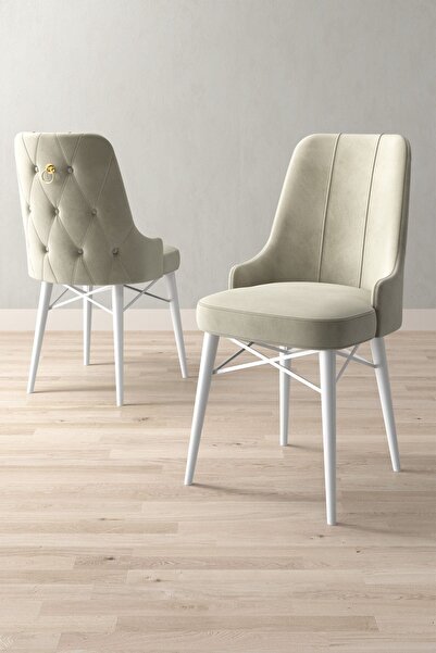 asaella mobilya Niza Kafesli 4 Adet Baby Face Beyaz Ahşap Ayak Yemek Sandalye...