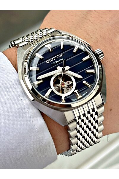Quantum Automatic Mechanism Silver-Navy Blue Color Steel Band Steel Case Men'...
