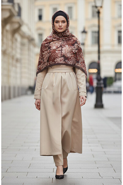 sefamerve Floral Patterned Amber Shawl 70357-12 Brown