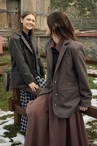 ZÜLAYS Kaşe Blazer Ceket Kahverengi