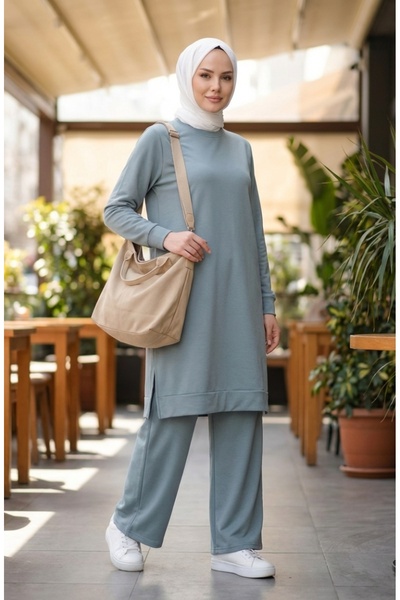 sefamerve Slit Detailed Tracksuit Set 3083-13 Mint Green