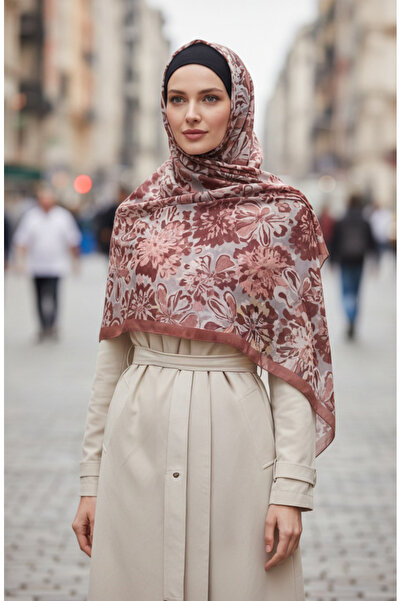 sefamerve Floral Patterned Amber Shawl 70357-08 Onion Peel