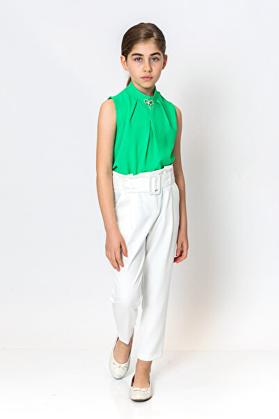 incity Girl's Sleeveless Brooch Detailed Stylish Blouse-New Product