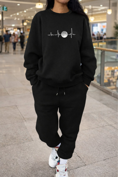 Pink Sky Unisex Pulse Printed Crew Neck Sweatshirt & Jogger Tracksuit Set Ove...