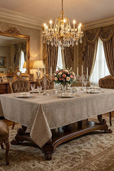 Çt Çeyizci Tekstil Cotton Striped Tablecloth 160X220Cm Cotton Tablecloth Striped