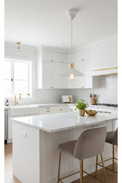 Decodelight Beyaz Gold Endüstriyel Metal Pileli Model 25 cm Hol mutfak Tekli ...