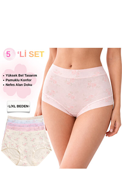 UN REAL Women's Floral Printed Cotton Panties Set of 5 – High Waist, L/Xl