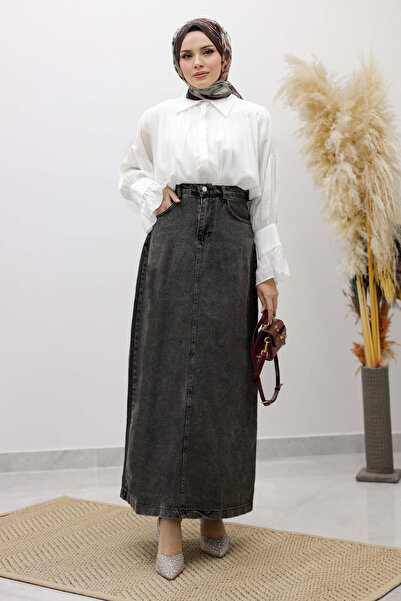 Tesettür Dünyası High Waist Denim Skirt Tsd260120 Anthracite