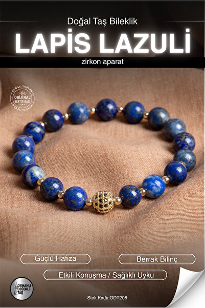 OSMANLI DEĞERLİ TAŞ Certified Lapis Lazuli Natural Stone Zircon Apparatus Bra...