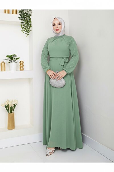 hiramir Kadın Kolları İşlemeli Astarlı Abiye Elbise YZ2501