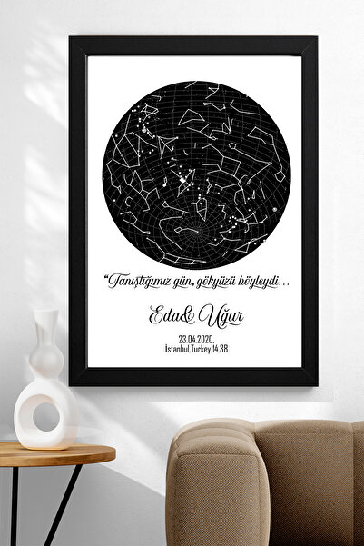 SUNARTHOME Kişiye Özel Gökyüzü Haritası Tablo | İsimli Tarihli Çerçeveli Yıld...