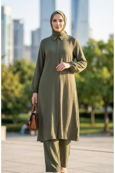 sefamerve Aerobin Fabric Tunic Trousers Double Set 4142-03 Khaki