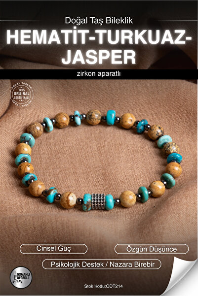 OSMANLI DEĞERLİ TAŞ Certified Hematite-Turquoise-Jasper Natural Stone Zircon ...