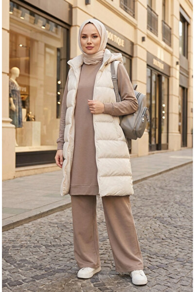 sefamerve Slit Detailed Tracksuit Set 3083-17 Camel