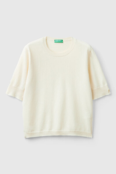 United Colors of Benetton Cream Women's / Girls' Kdn_100% Merino Crew Neck Sh...