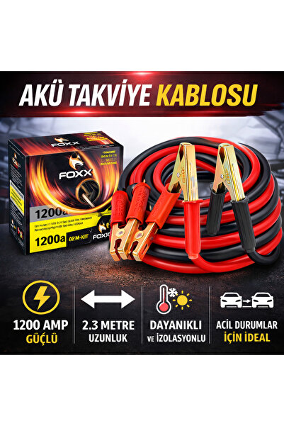Foxx 1200 AMP Akü Takviye Kablosu 2.3 Metre – Güçlü İzolasyonlu Oto Akü Yardı...