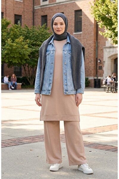 sefamerve Slit Detailed Tracksuit Set 3083-18 Salmon