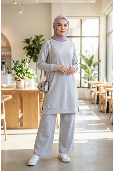 sefamerve Slit Detailed Tracksuit Set 3083-03 Gray