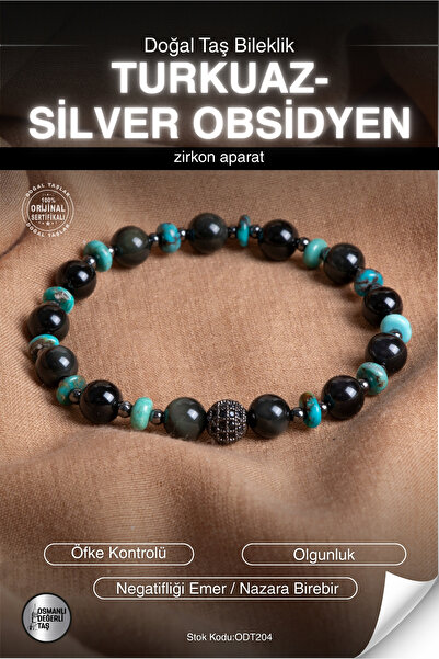 OSMANLI DEĞERLİ TAŞ Certified Turquoise-Silver Obsidian Natural Stone Zircon ...