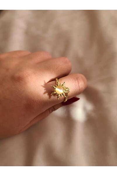 byliora Gold Stres Çarklı Dönen Güneş Figürlü Ayarlanabilir Çelik Yüzük