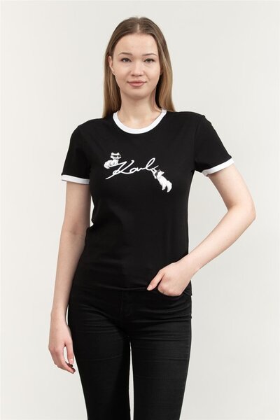 Karl Lagerfeld Ikon Signature Choupette Tee Kadın Bisiklet Yaka T-Shirt