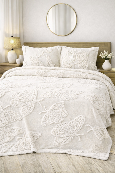 Decomia Home Wellsoft Kendinden Kelebek Desenli Çift Kişilik Beyaz Renk 3lü Y...