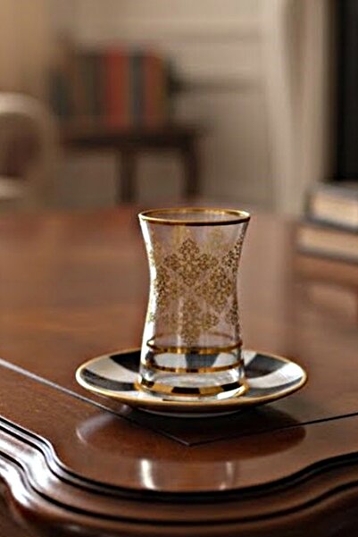 DECOSTYLE Atlas Mat Gold Paşabahçe Heybeli 12 Piece Tea Set |   Stylish Decor...