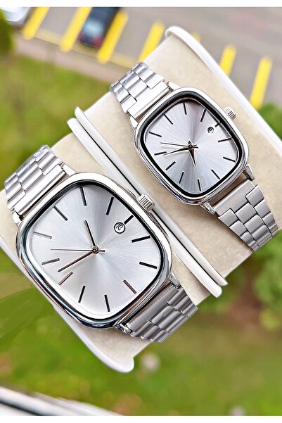 Weluxa Silver Color Calendar Lover Couple Wrist Watch + Watch Box