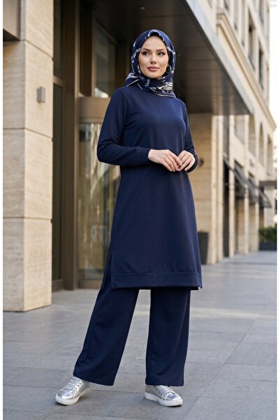 sefamerve Slit Detailed Tracksuit Set 3083-02 Navy Blue