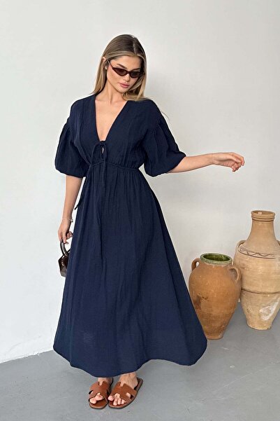 JEE LEE Γυναικείο Μακρύ Φόρεμα με Λεπτομέρεια Δεμένης Στοιχίας 100% Βαμβάκι Σ...