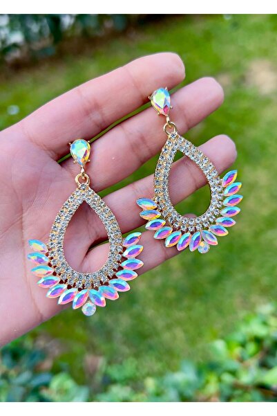 Defne Silver أقراط فستان السهرة الكريستال الملونة