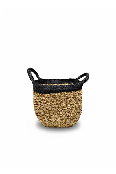 PANALI سلة مربعة سوداء بتفاصيل مميزة كبيرة الحجم 42×40×31 سم