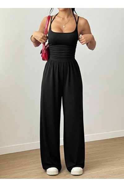 MODA Fashion askılı yuvarlak yaka uzun trend tulum