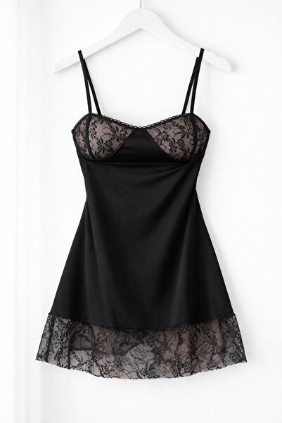 MEVABU Fusta din dantelă cu detaliu din dantelă, mini cămașă de noapte