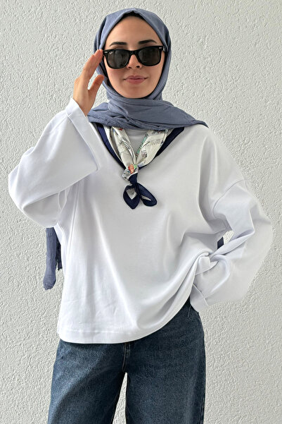 AKALA bumbac 100% supradimensionat guler rotund Swea pentru femei cu mâneci l...