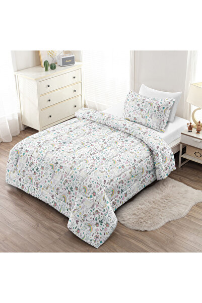 Orange Bed & Bath White Unicorn Twin | طقم لحاف مفرد صغير 4 قطع