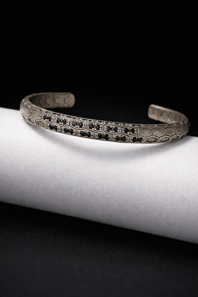 OSMANLI GÜMÜŞ Men's Bijouterie Bracelet - Snake Pattern Zircon Stone Detailed...