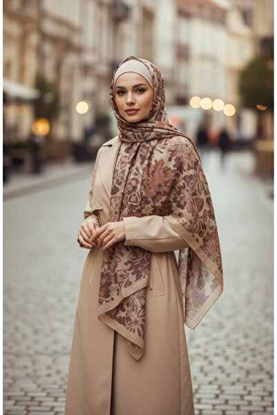 sefamerve Floral Patterned Amber Shawl 70357-07 Camel