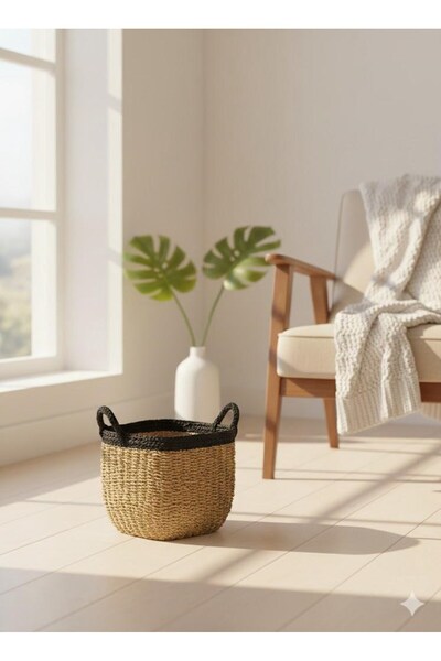 PANALI Square Black Detailled Basket Small 30X27X25 cm