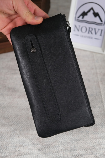 Norvi Leather Handbag Genuine Leather Shiny Black 1070