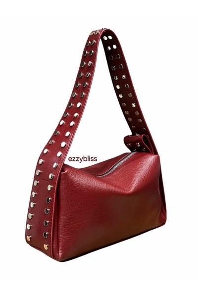 EZZY BLİSS ezzybliss Дамска бордо средно голяма чанта от мека кожа с детайли ...