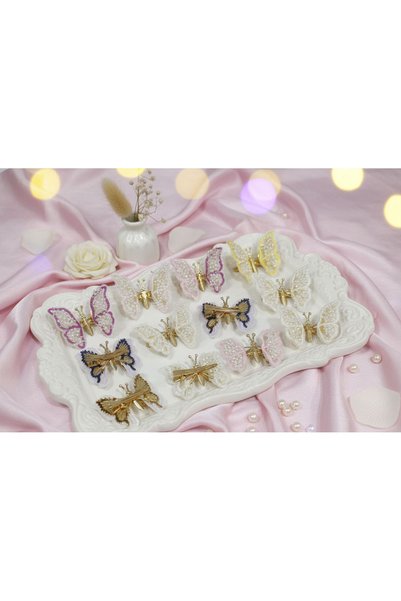 Shiklik Agrafă de păr de lux pentru femei, cu broderie fluture cu aripi mobile